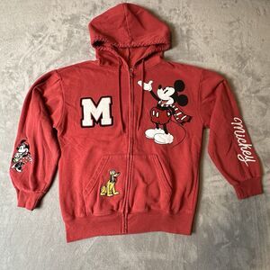 Disney Mickey & Friends Women's S Red Full Zip Fleece Hoodie Pockets Mickey